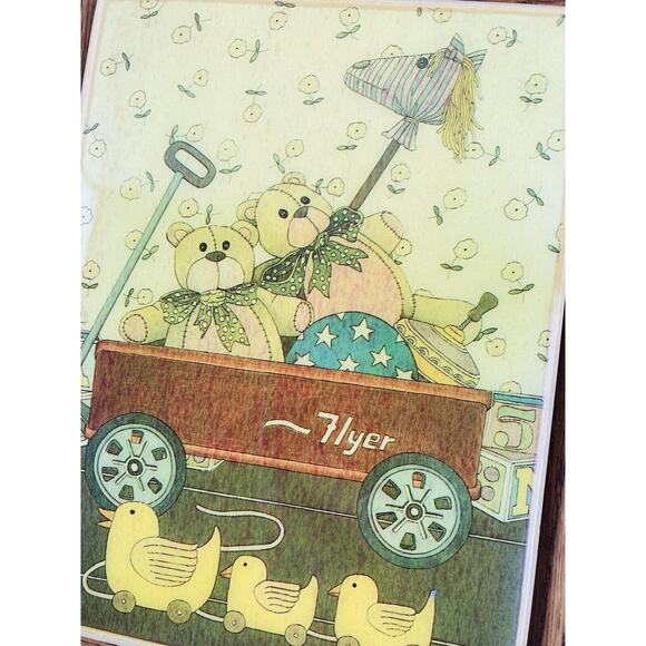Frame Radio Flyer Wagon Ducks Retro Horse Enameled Ceramic Tile Nursery Baby VTG - Picture 1 of 8